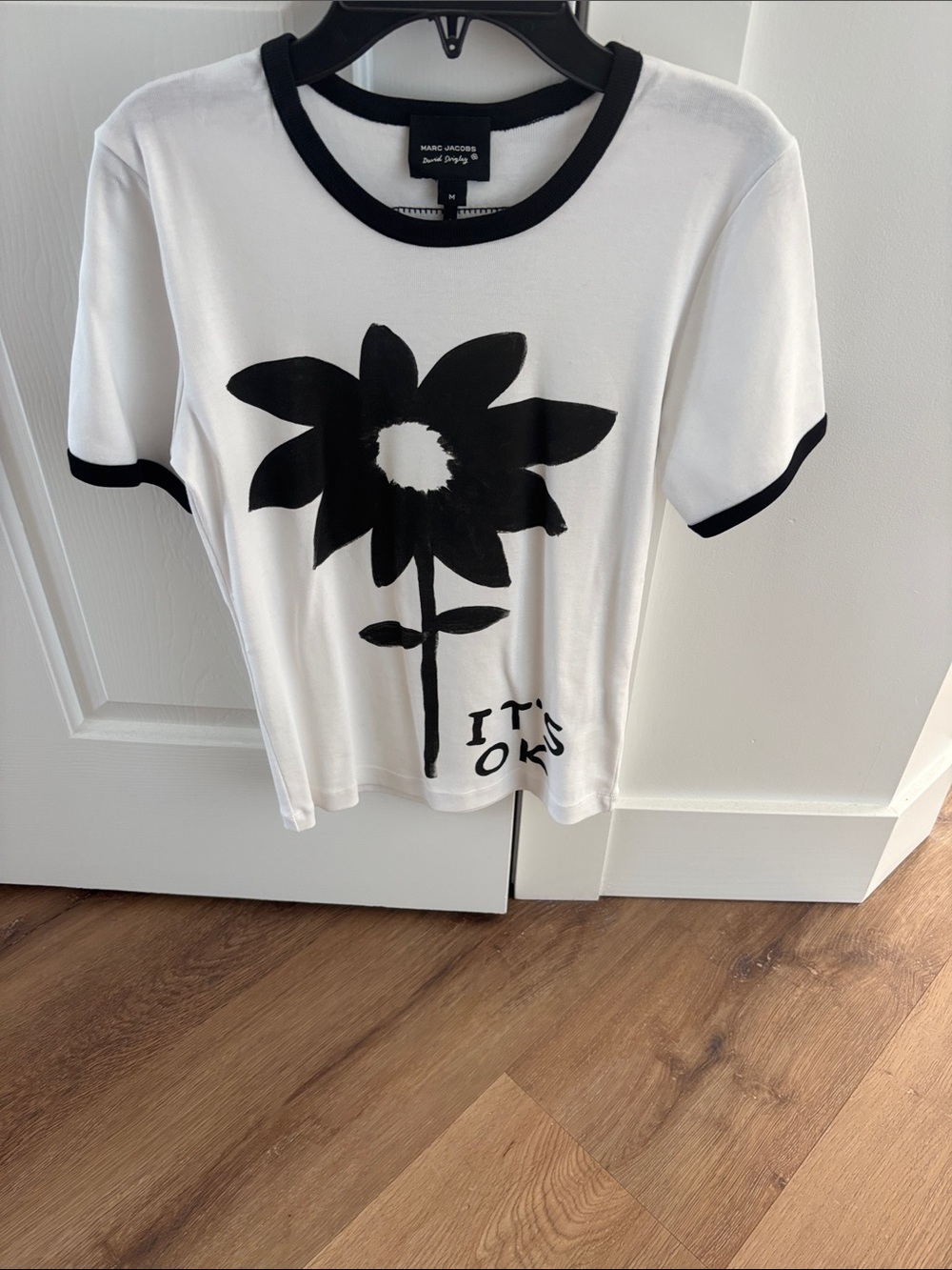 Marc Jacobs White Tee with Black Graphic Flower and Trim